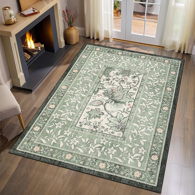 GarveeHome Provence Botanical Grove 4x6 Rug Sage Green Vintage Cottagecore by GarveeHome