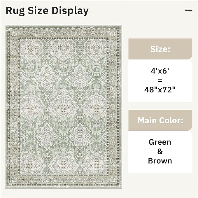 4x6 Area Rugs for Living Room, Vintage Washable Rugs for Dining Room, Home - Image 5