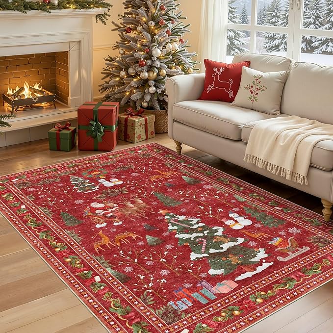 UERMEI Christmas Area Rug Living Room Rugs: 4x6 Neutral Modern Washable Festive by UERMEI