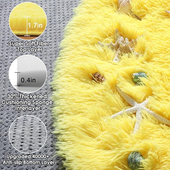 ONASAR Yellow Round Rugs 5ft for Bedroom Living Room, Fluffy Circle Area Rug - Image 2