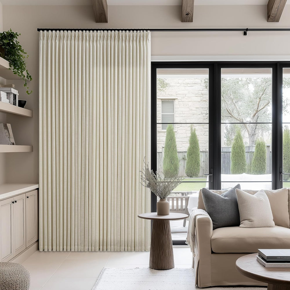 Oatmeal 90 Inch Pinch Pleated Linen Curtains for Living Room