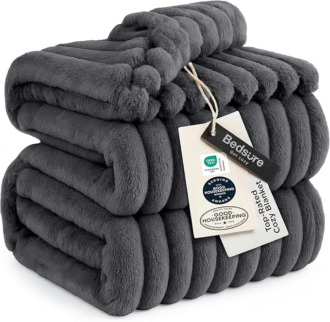 Bedsure GentleSoft Grey Fleece King Blanket by BEDSURE
