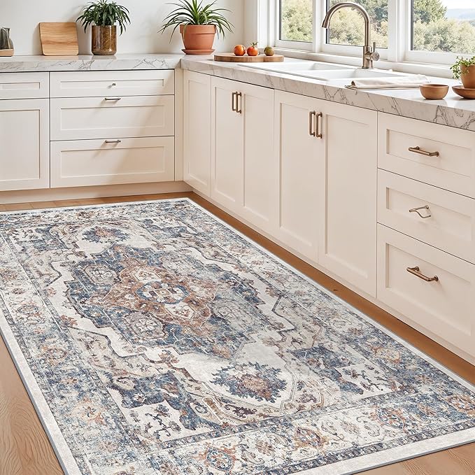 4x6 Living Room Area Rugs: Washable Boho Bedside Rugs Non-Slip Low Pile Small - Image 4