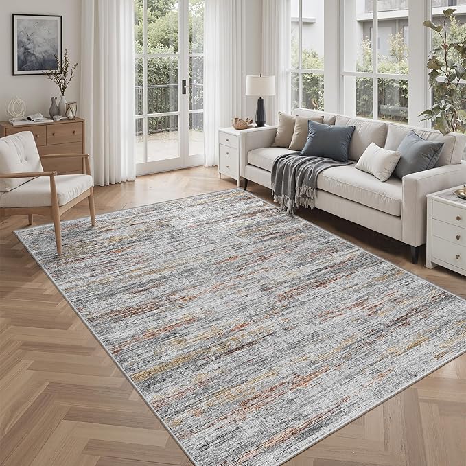 5x7 Area Rugs - Ultra-Thin Washble Rugs, Non-Slip Low Pile Abstract Print Rugs by Unknown