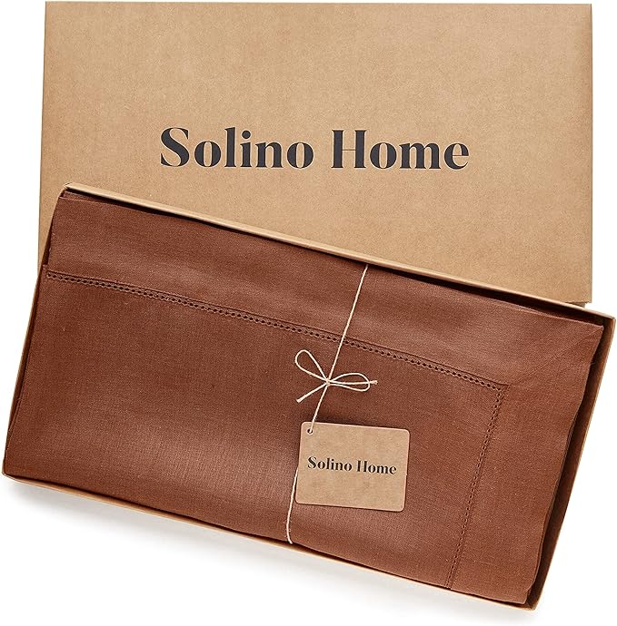 Solino Home Linen Cinnamon Tablecloth 60 x 144 Inch - Classic Hemstitch, 100%...