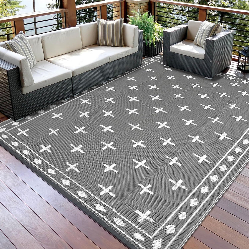 Garvee Outdoor Rug 9x12 ft Waterproof Reversible Patio Rug
