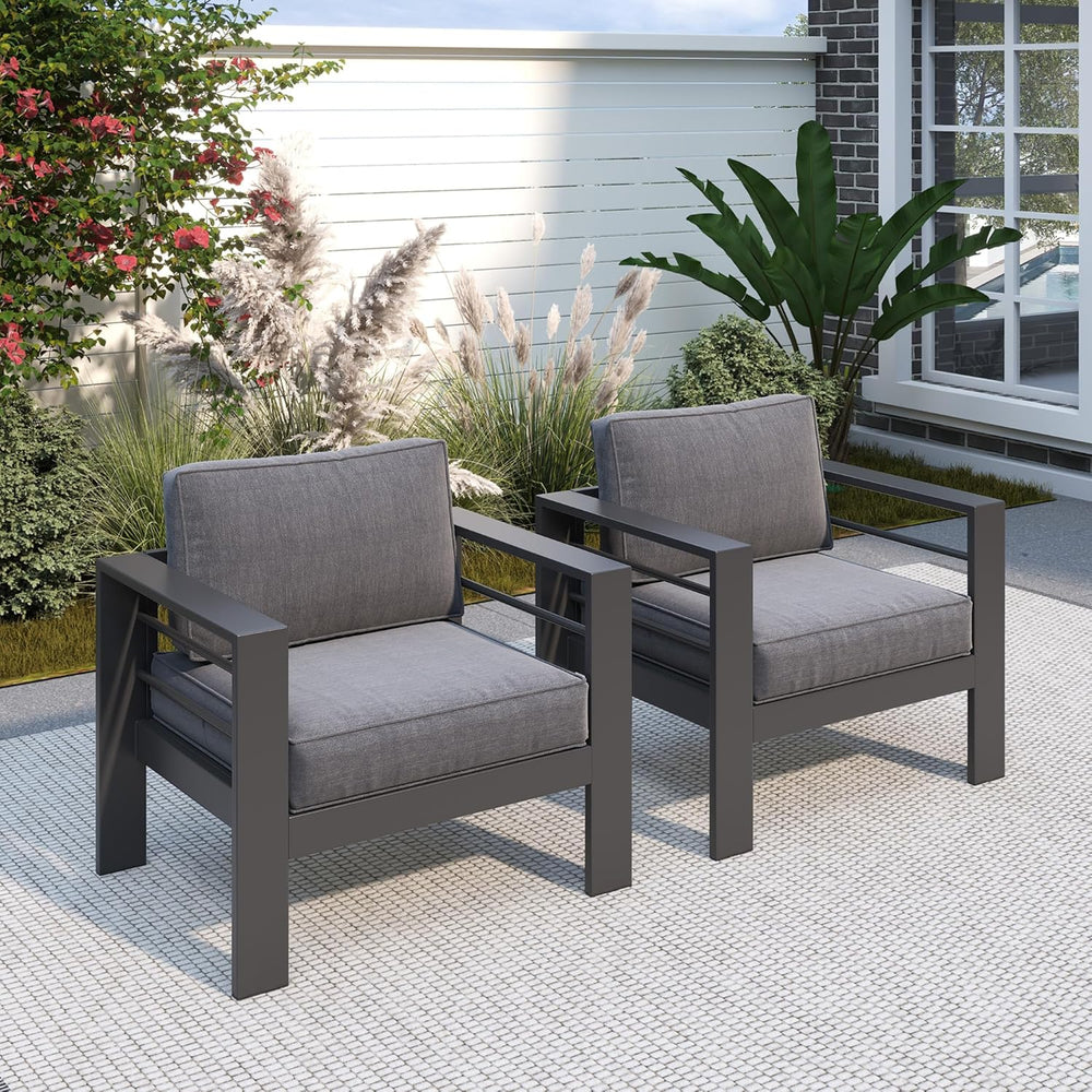 Aluminum 2Pcs Outdoor Patio Chairs, Patio Sofa with 10" Back Cushion, Grey
