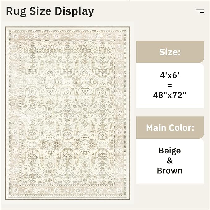 Soalmost 4x6 Area Rugs for Living Room, Vintage Washable Rugs for Dining Room - Image 5