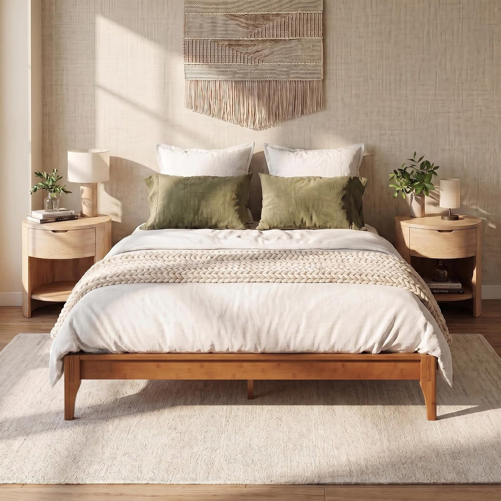 12 Inch Full Solid Bamboo Wood Platform Bed Frame with Wooden Slats