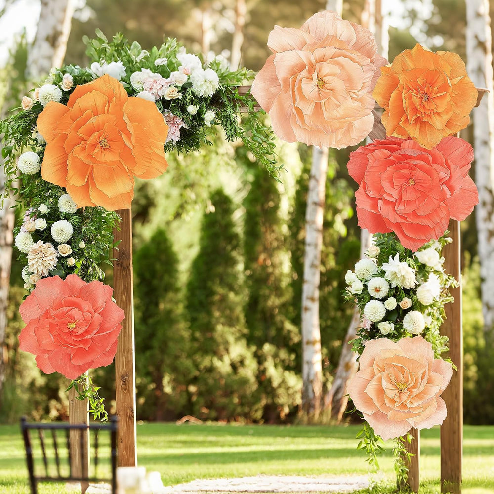 Aneco 6 Pieces Large Paper Artificial Flowers 3D Crepe Tissue Flower Wall Dec...