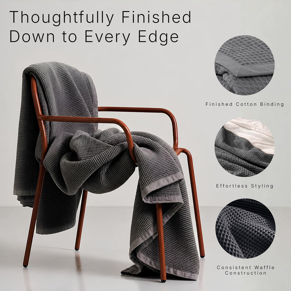 GOTS Certified 55"X60" Throw 100% Organic Cotton Blanket-Charcoal Grey