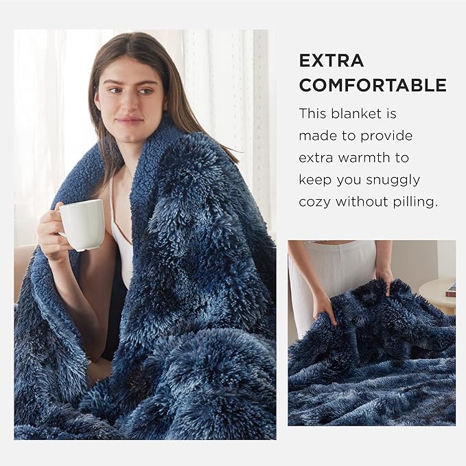 Bedsure GentleSoft Fluffy Tie Dye Navy Blue King Size Blanket - Image 3
