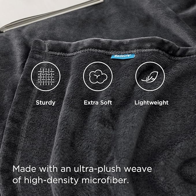 Bedsure GentleSoft Fleece Blankets King Size Dark Grey - Image 4