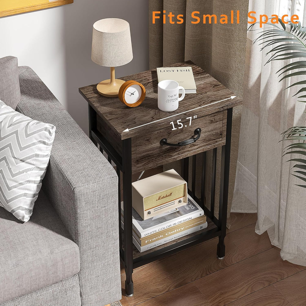 VECELO Nightstands, Industrial Side Table/End Tables with Drawer and Storage ...