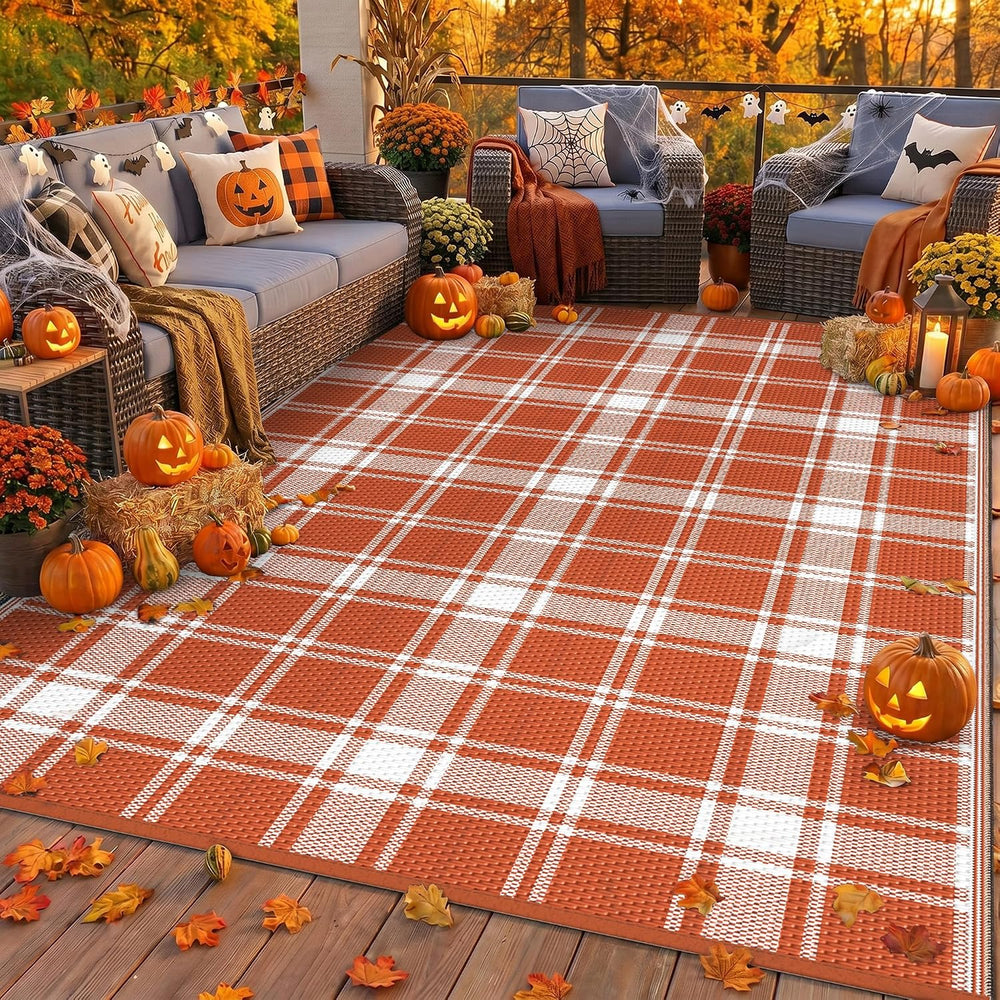 GENIMO Fall Decor Outdoor Rug, Plastic Rugs for Patio, 6'x9' Orange P...