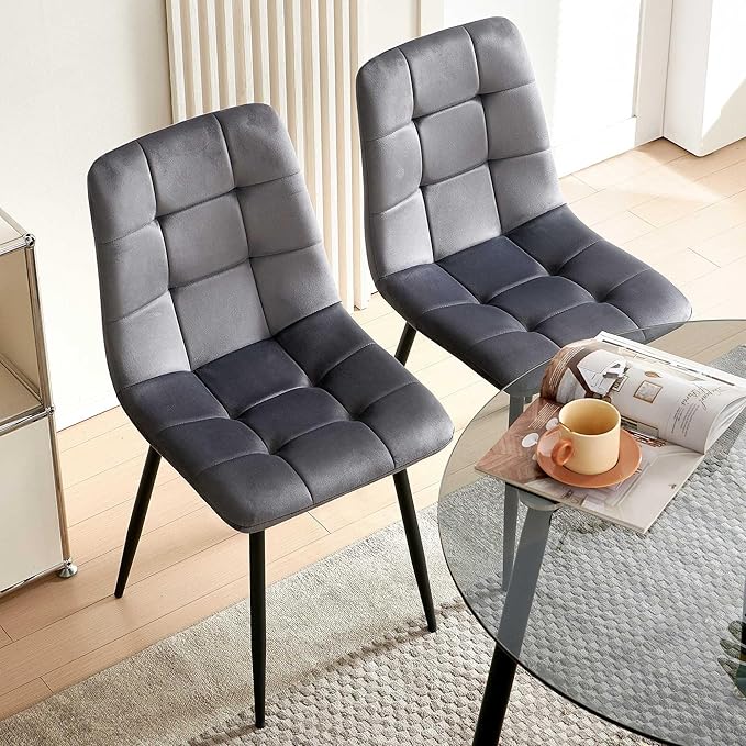 NORDICANA Grey Velvet Dining Chairs Set of 4, Upholstered Tufted Kitchen Chai...
