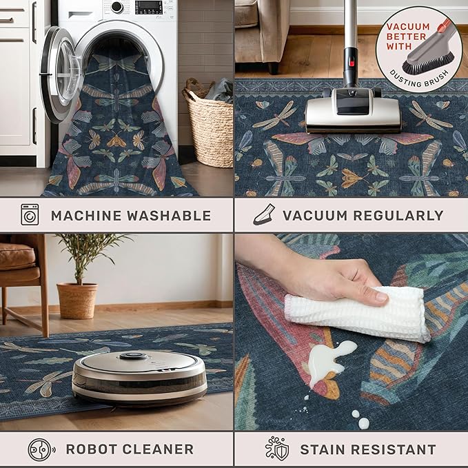 Vintage 2x6 Navy Blue Bathroom Rugs - Image 4