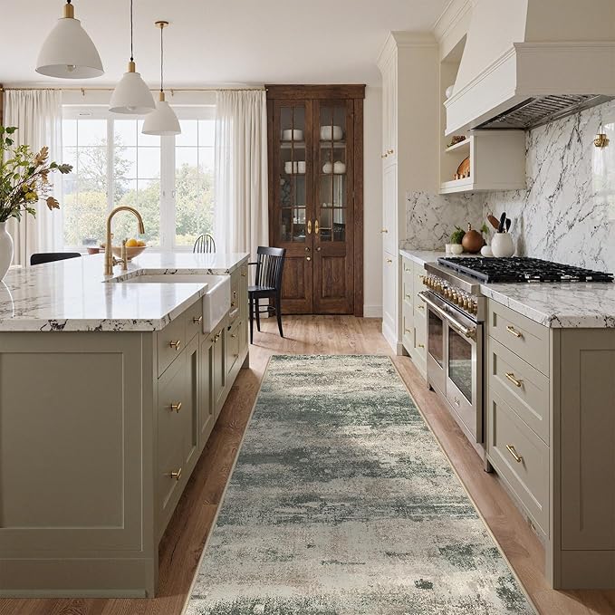 Runner Rug for Hallway Kitchen, Soft Modern Abstract Throw Rugs, Low Pile Floor - Image 3