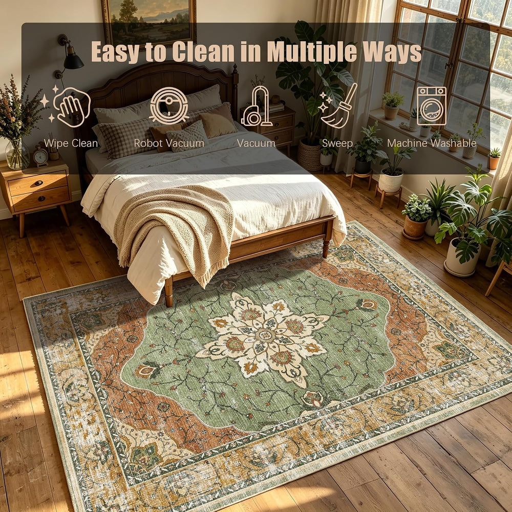 YARNSCAPE 6' x 9' Machine Washable Area Rug, Non-Slip Low-Pile Carpet