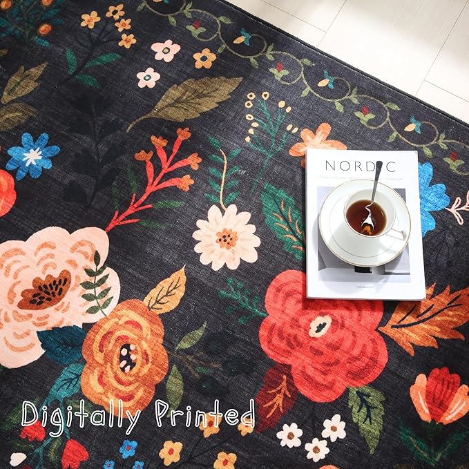 Rugcomf Area Rug 4x6 Rug Washable Boho Rugs Non Slip Low Pile Floral Small - Image 9