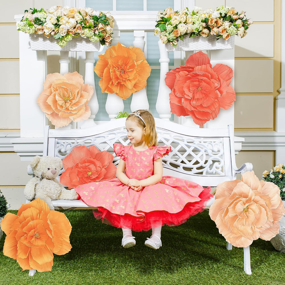 Aneco 6 Pieces Large Paper Artificial Flowers 3D Crepe Tissue Flower Wall Dec...