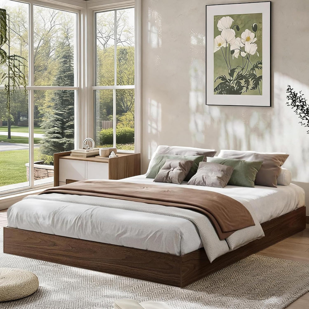 Queen Bed Frame, Wood Platform Bed with Sturdy Wooden Slats