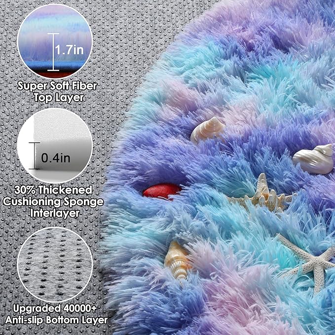 ONASAR Rainbow Round Area Rug 4ft, Soft Bedroom Circle Throw Rugs - Image 2
