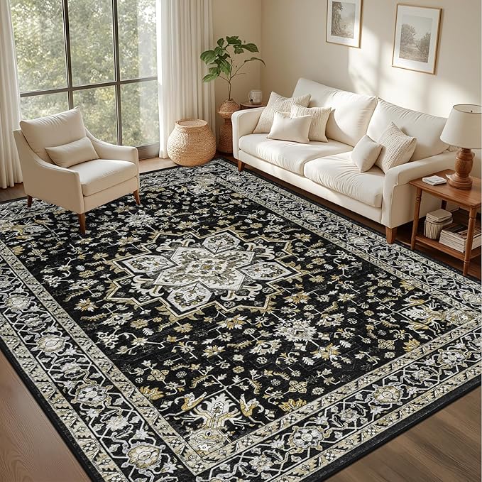 4x6 Area Rugs for Living Room: Washable Rug Soft Vintage Boho Medallion Carpet by EXPEDIX