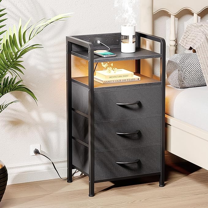 Night Stand Bedside Charger Bedroom - Nightstand with Charging Station & ...