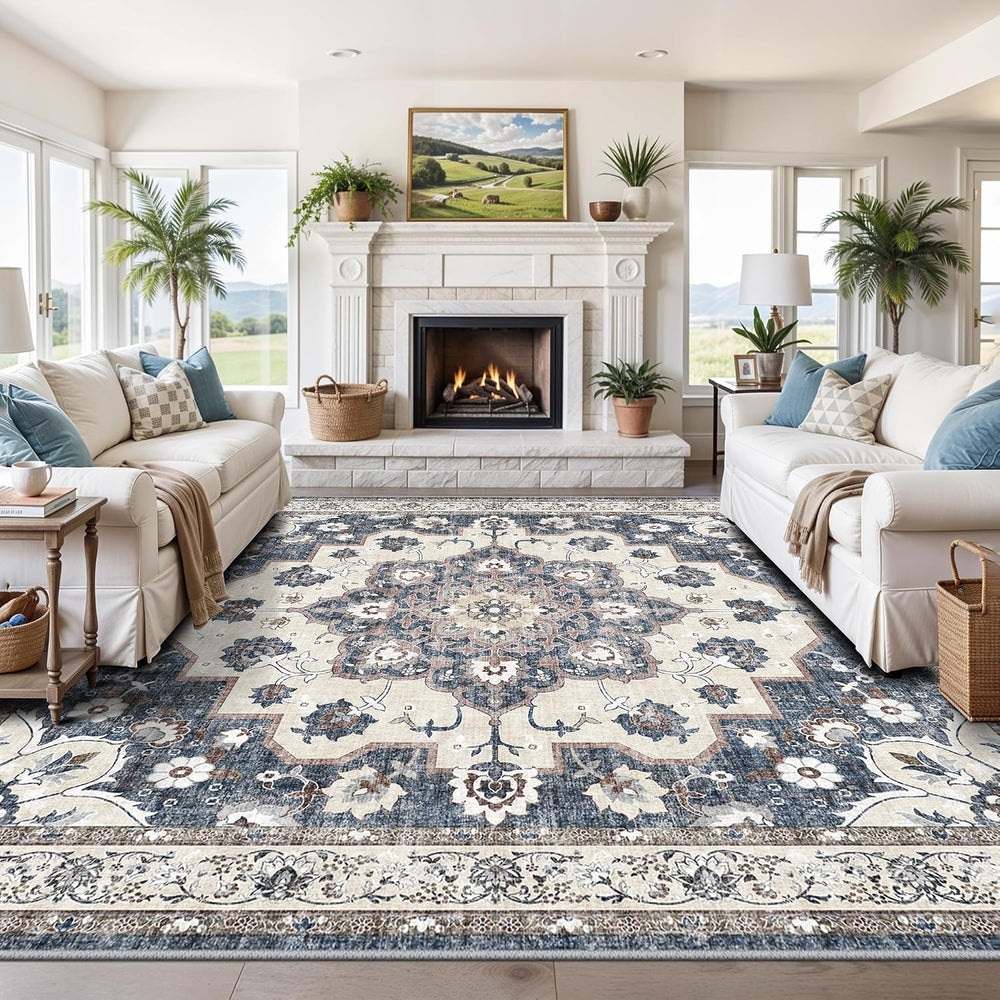 10x10 Square Area Rug Living Room: Washable Non Slip Stain Resistant Mat for ...