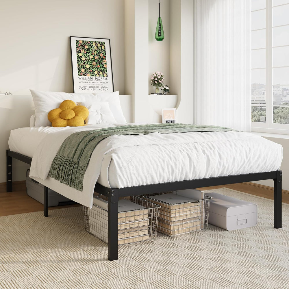 Allewie Twin Bed Frame, 14 inch Metal Beds with Storage Space, Black