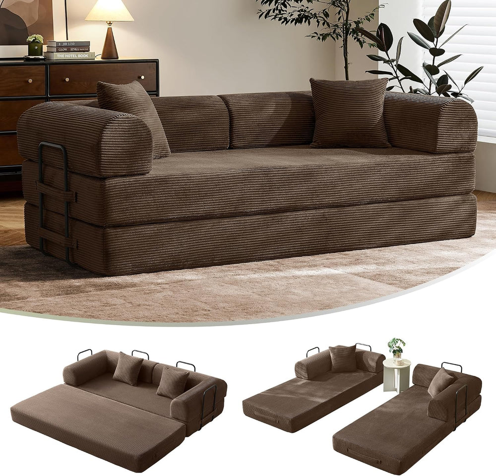 79" Convertible Futon Sofa Bed, Boneless Couch for Living Room | Brown