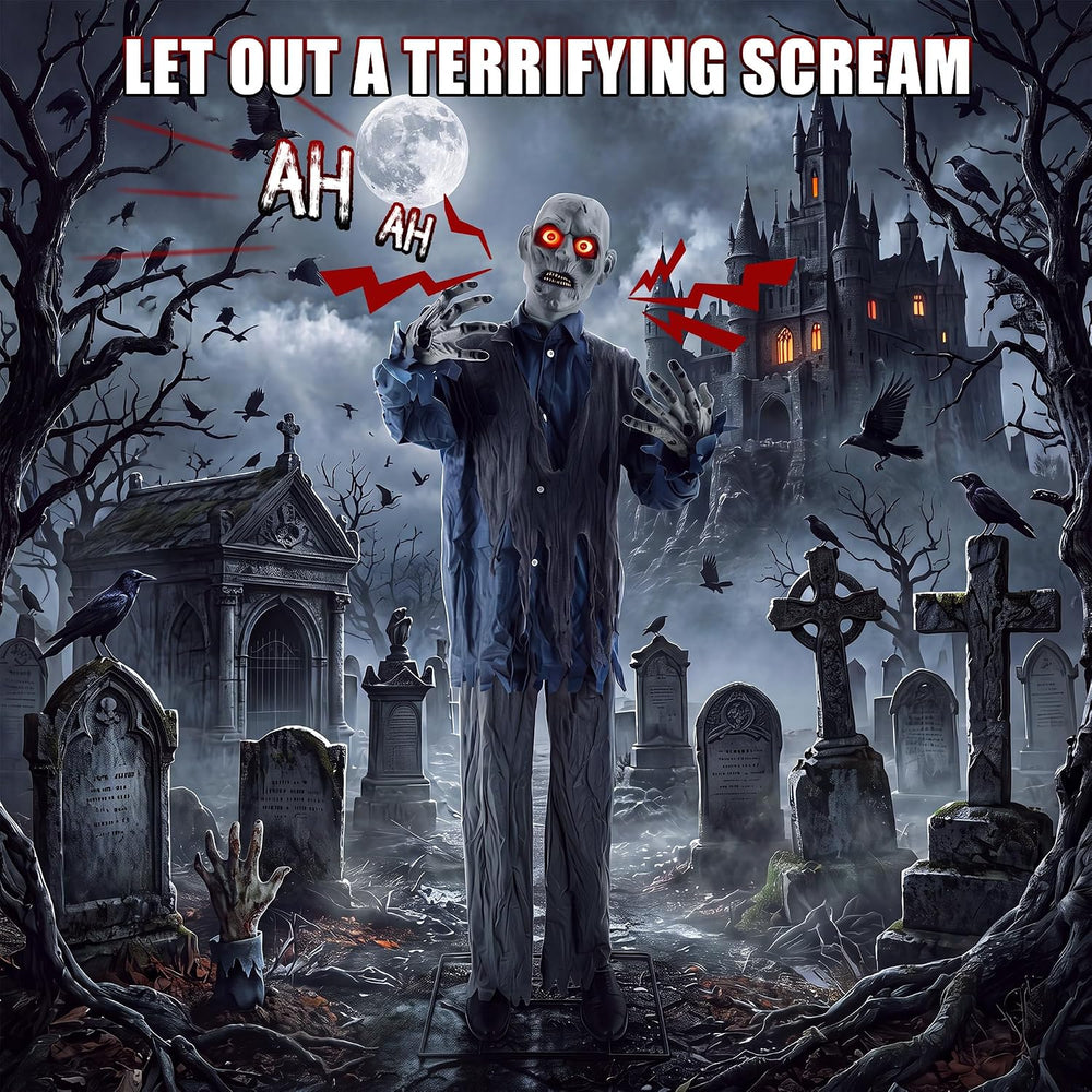 Halloween Animatronic 76" Zombie, Shaking Decorations with Creepy Sound