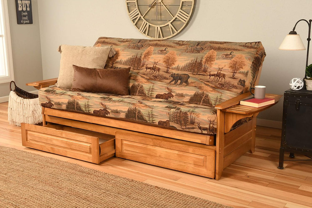 Kodiak Furniture Phoenix Full Size Futon in Butternut Finish with Storage Dra...