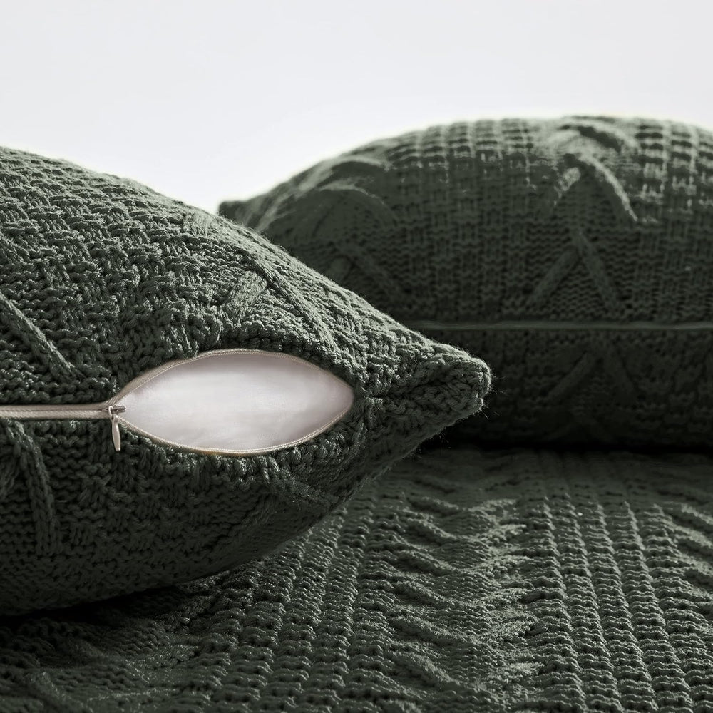 Aormenzy Knitted Throw Blanket (50" x 60") and 2 Pillow Covers (18&...