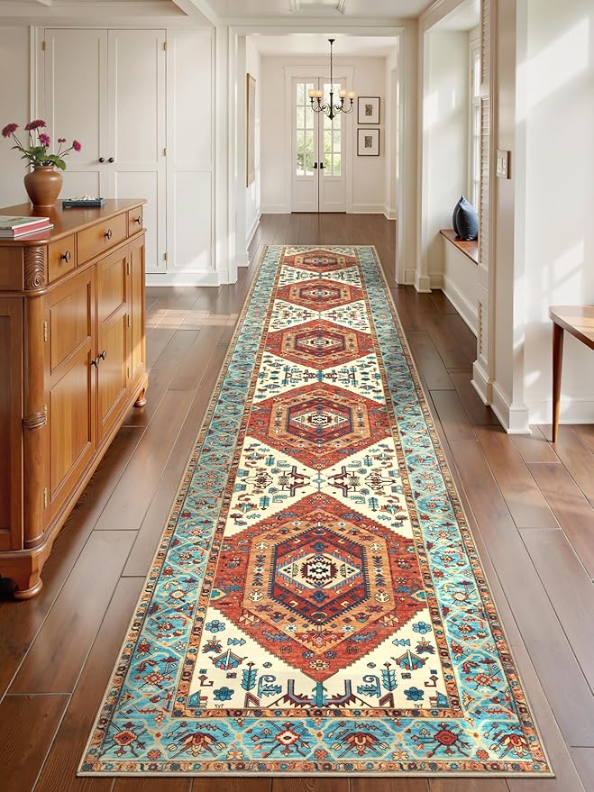 SERISSA Runner Rug for Hallways, Extra Long Boho Rug Ultra Soft Vintage Orange by SERISSAHomeDecorCollection