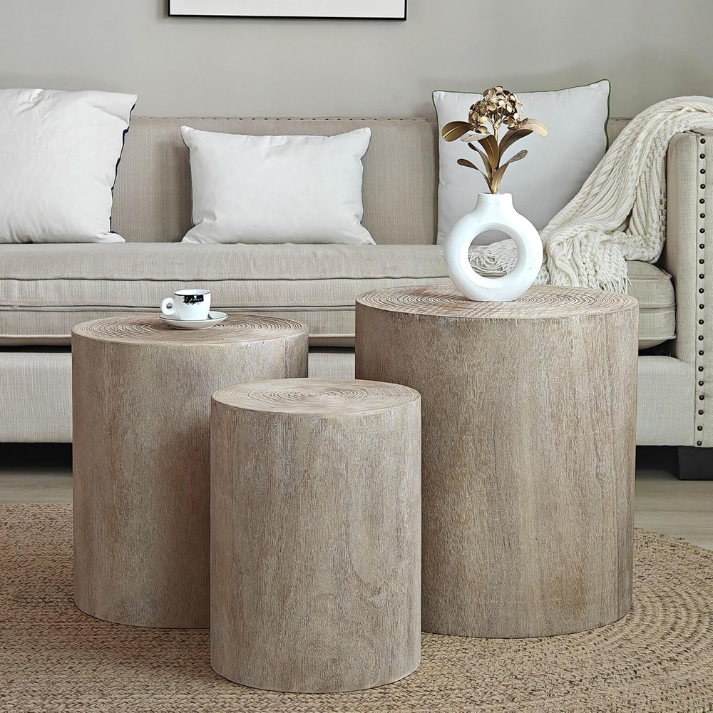 Round Nesting Small Coffee Table Side Table End Set of 3 for Living Room Bedr...