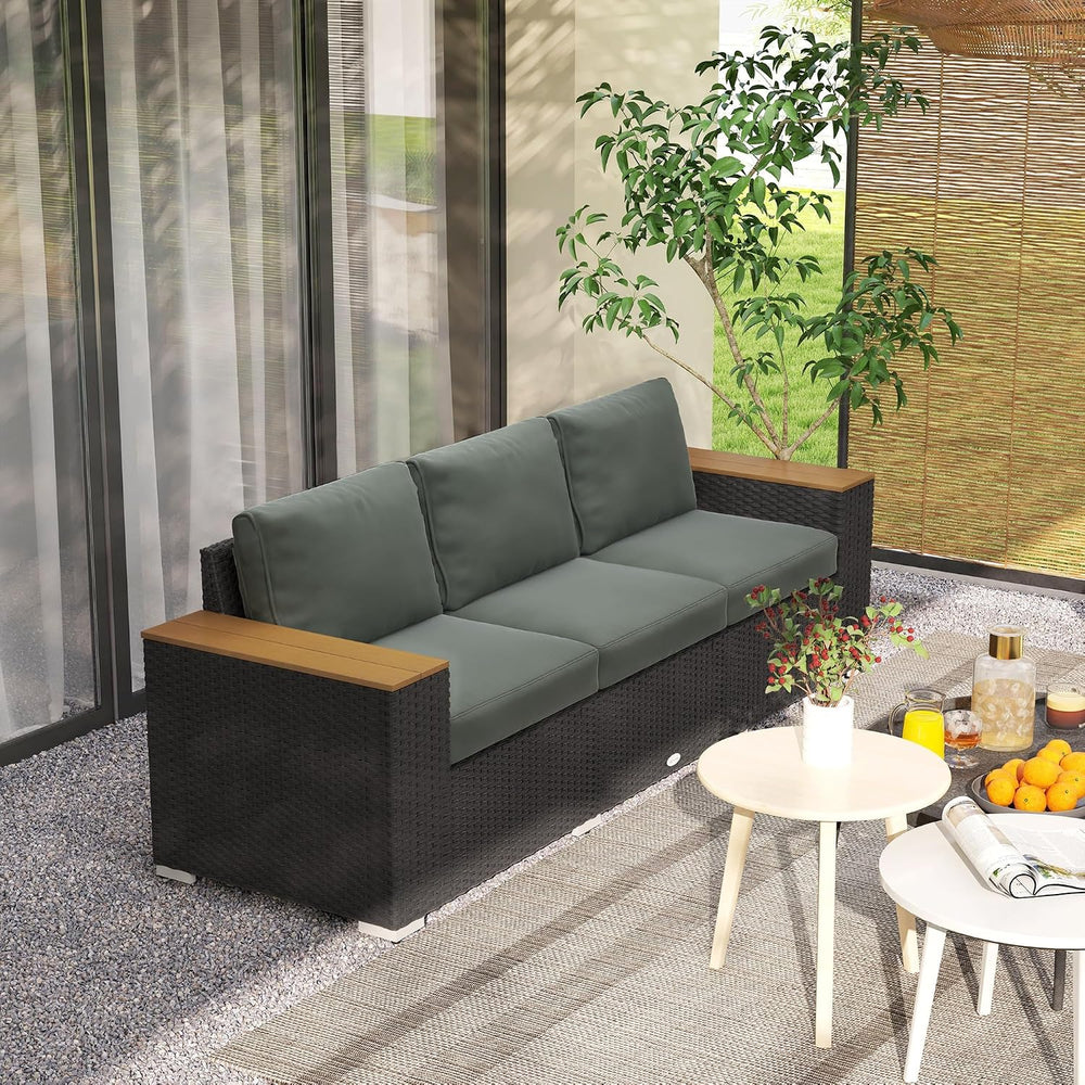 Outsunny 3-Seat Outdoor Patio Sofa Couch 24.5" Wide Deep Seats Dark Gray