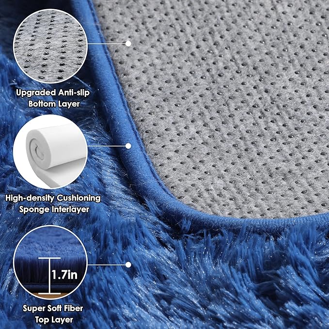 ONASAR Navy Blue 6x9 Area Rugs for Living Room Bedroom, Large Fluffy Bedside - Image 3