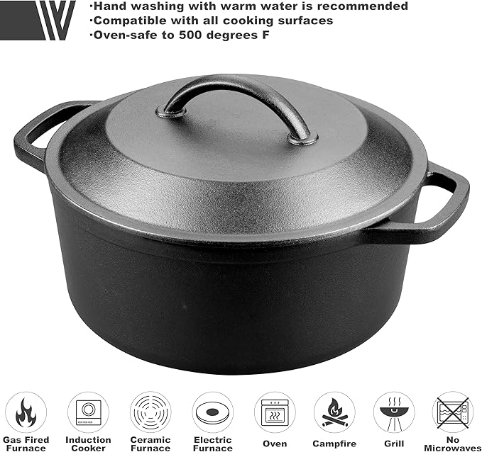 VORRINGARD Pre-Seasoned Cast Iron Dutch Oven - Image 3