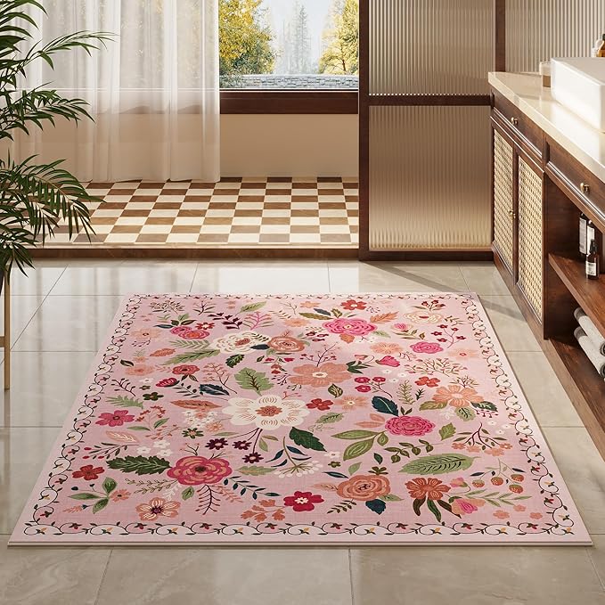 Rugcomf Bedroom Rug 3x5 Rug Washable Area Rug Non Slip Low Pile Boho Floral - Image 7