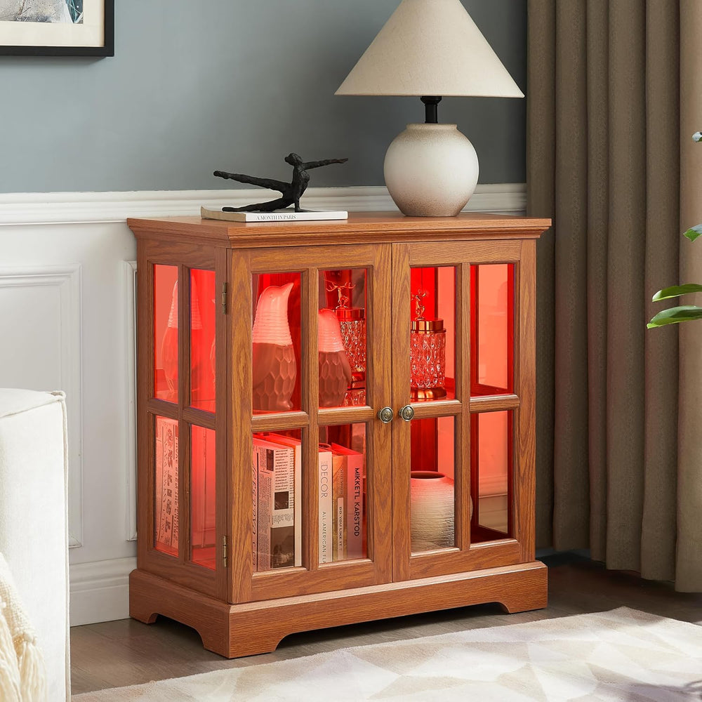KEIKI Lighted Curio Display Cabinet with Adjustable Glass Shelves, Retro Stor...