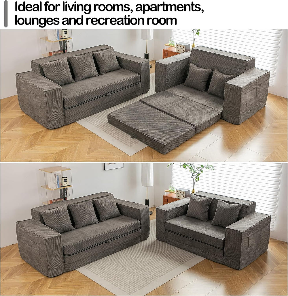 76" Convertible Futon Sofa Bed, Boneless Couch for Living Room, Grey