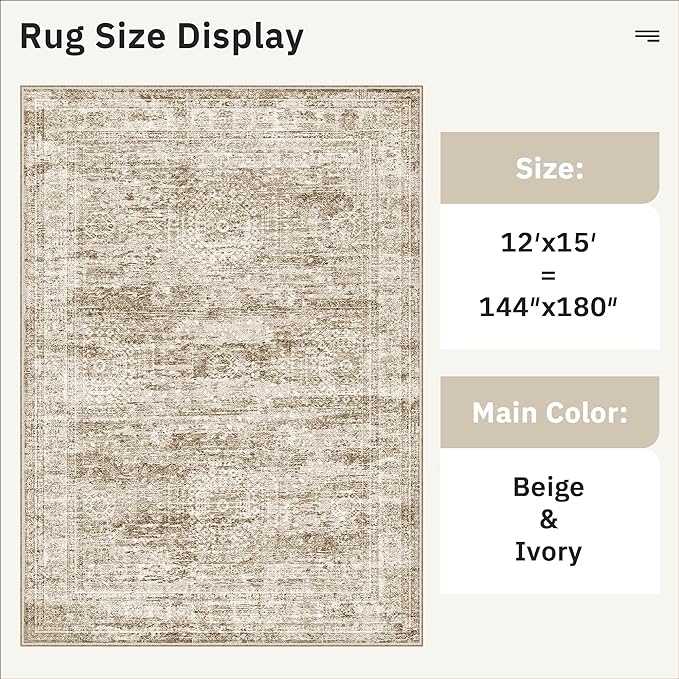 12x15 Washable Area Rug Brown Neutral Abstract Living Room Large Carpet Non - Image 5
