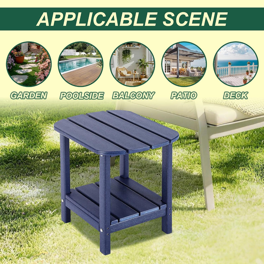 LZRS 2-Tier Patio Side Table, Heavy Duty HDPE Outdoor End Table with Wood Tex...