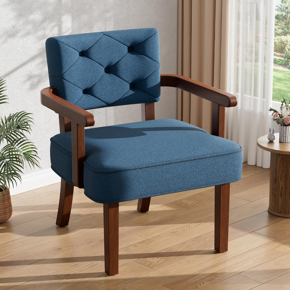 Modern Accent Chair for Bedroom, Mid-Century Arm Chairs with Wood Arms