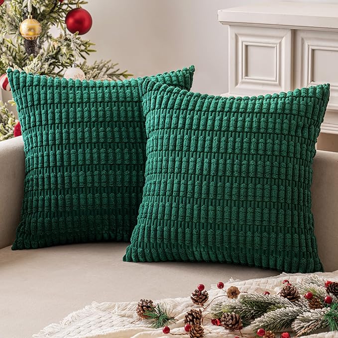 MIULEE Pack of 2 Dark Green Corduroy Decorative Pillow Covers 18x18 Inch Soft - Image 7