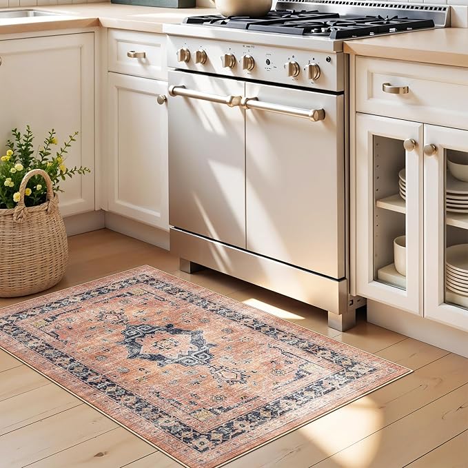 Washable 2x3 Small Area Rug: Vintage Indoor Soft Non Slip Door Mat Stain - Image 4