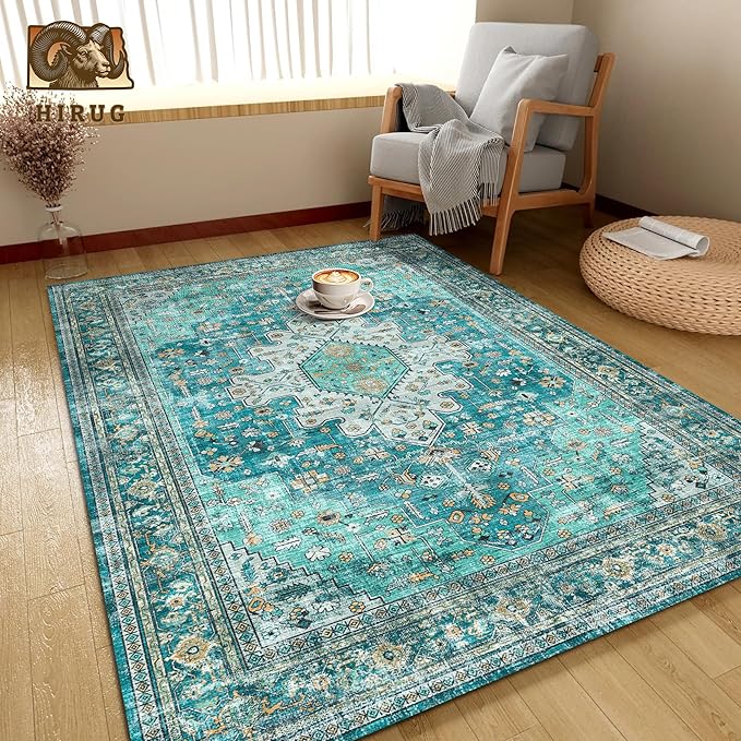 Washable Area Rug 5' x 7' Vintage Traditional Persian Mat - Image 4