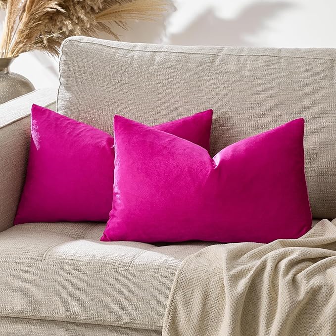 GIGIZAZA 12x20 Hot Pink Pillow Covers Velvet Lumbar Pillow Decorative Throw by GIGIZAZAFocusingonhomedecoration